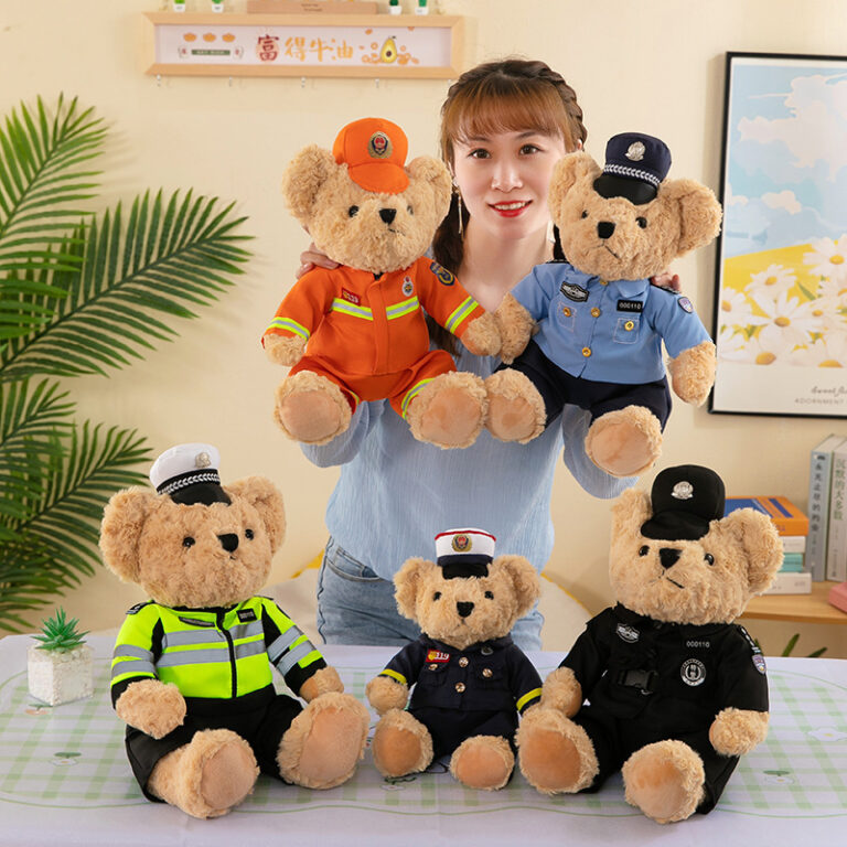 Teddy Bear Plush Toy in Police or Firefighter Uniform – Soft Stuffed Bear for Gifts and Promotions