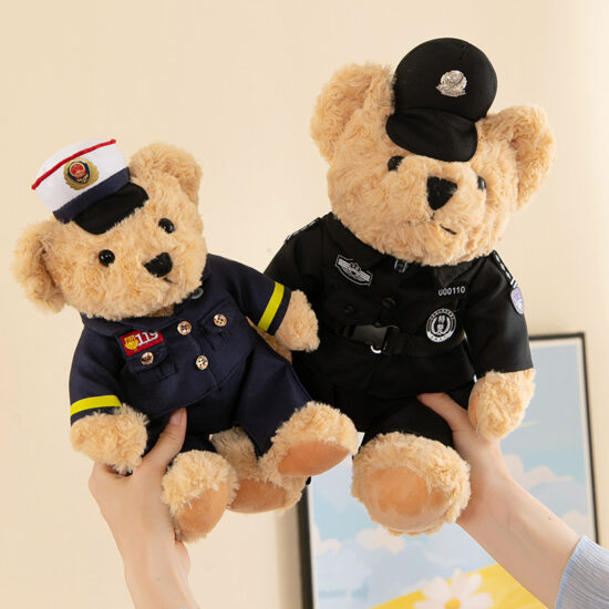 Teddy Bear Plush Toy in Police or Firefighter Uniform – Soft Stuffed Bear for Gifts and Promotions
