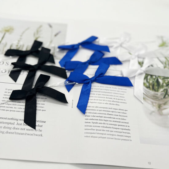 Pre-tied twist tie ribbon bows for bakery and gift packaging