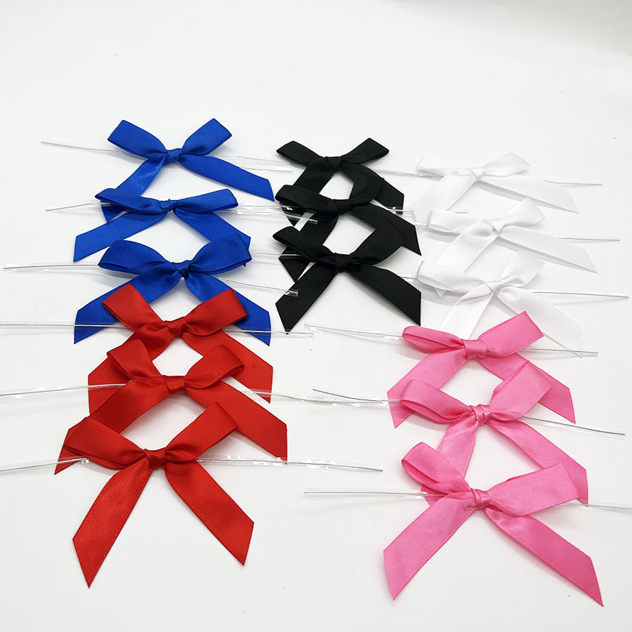 Pre-tied twist tie ribbon bows for bakery and gift packaging