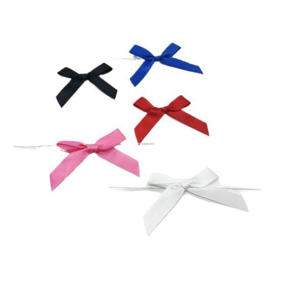Pre-tied twist tie ribbon bows for bakery and gift packaging
