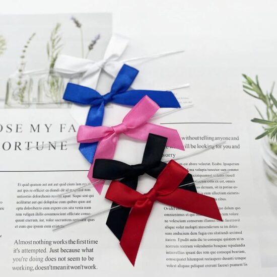 Pre-tied twist tie ribbon bows for bakery and gift packaging