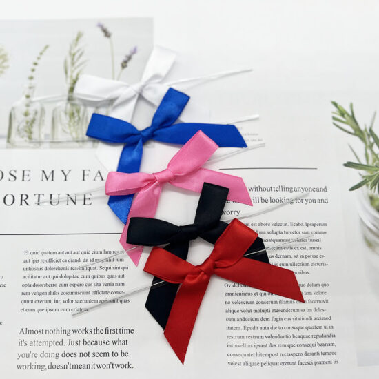 Pre-tied twist tie ribbon bows for bakery and gift packaging