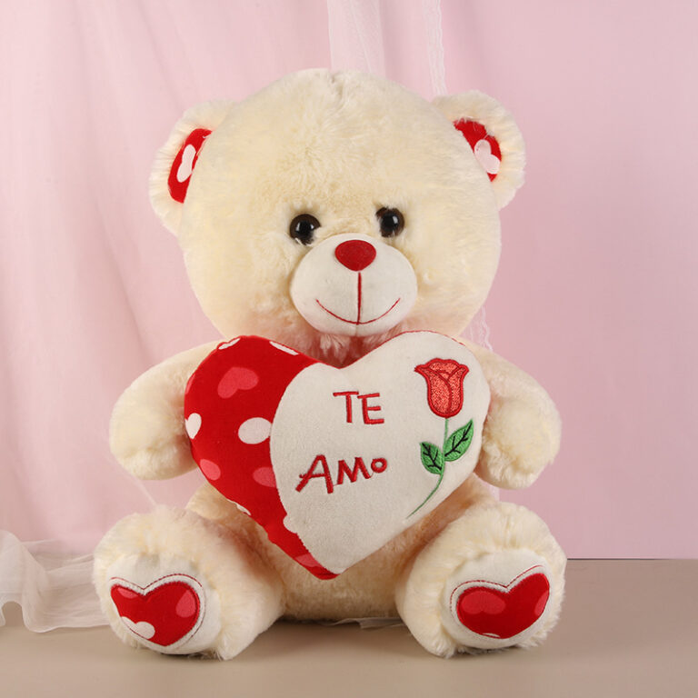 Small Seated Teddy Bear Plush with Heart – Wedding Gift Toy