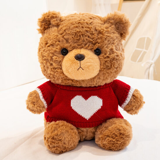 Sporty teddy bear plush toy with heart sweater – children’s gift stuffed animal