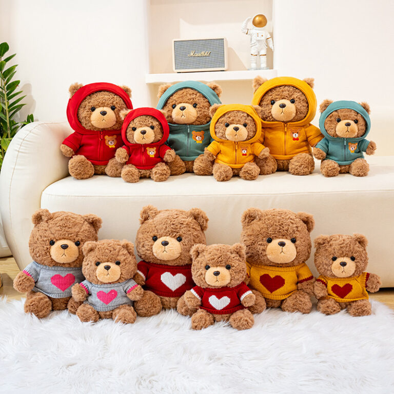 Sporty teddy bear plush toy with heart sweater – children’s gift stuffed animal