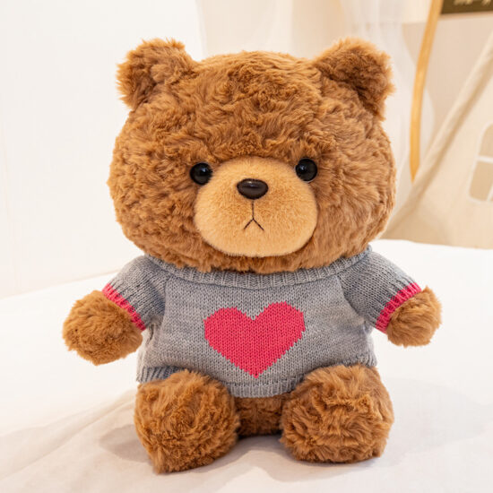 Sporty teddy bear plush toy with heart sweater – children’s gift stuffed animal