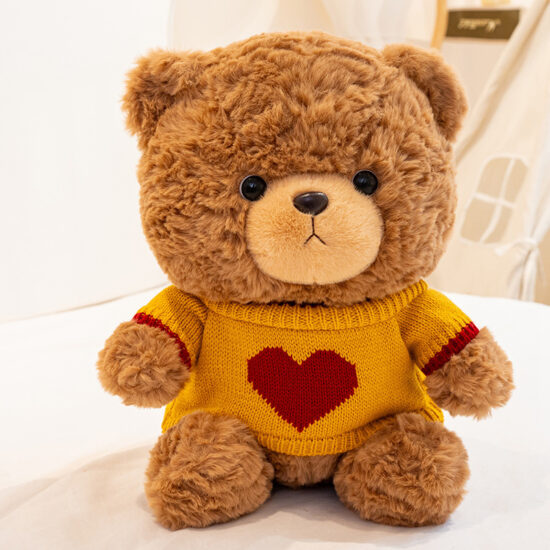 Sporty teddy bear plush toy with heart sweater – children’s gift stuffed animal
