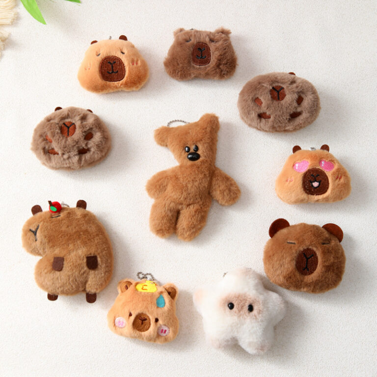 Cute Squeaky Plush Animal Keychains – Capybara, Teddy Bear, Cat, Star