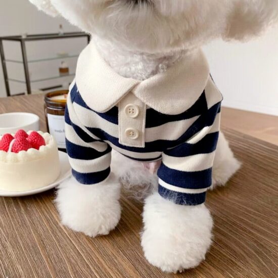 Striped polo shirt for small dogs and cats, lightweight spring-autumn pet clothes