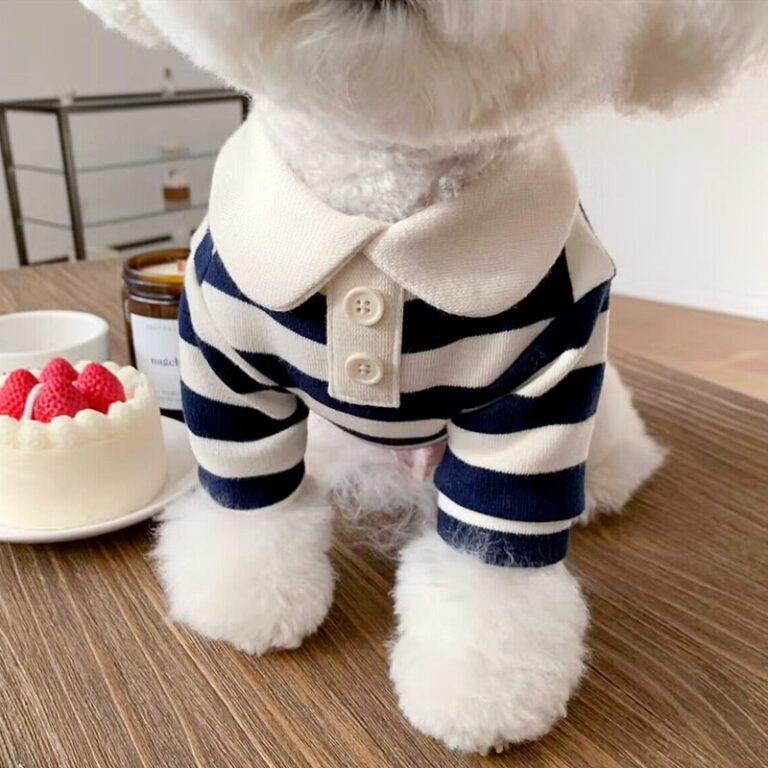 Striped polo shirt for small dogs and cats, lightweight spring-autumn pet clothes
