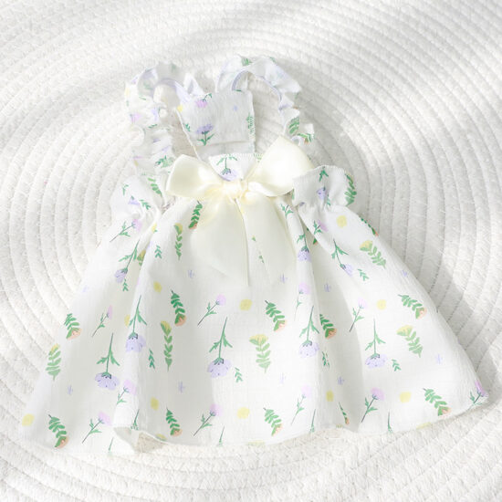 Lightweight floral dog dress with leash ring for small pets in summer