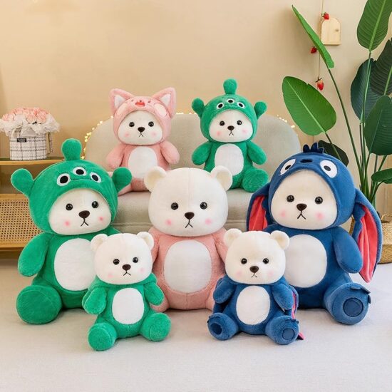 Transforming teddy bear plush doll – Tina-style soft toy and pillow