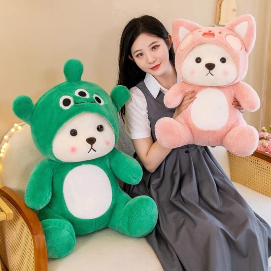 Transforming teddy bear plush doll – Tina-style soft toy and pillow