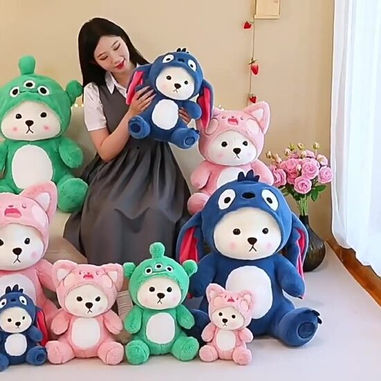 Transforming teddy bear plush doll – Tina-style soft toy and pillow