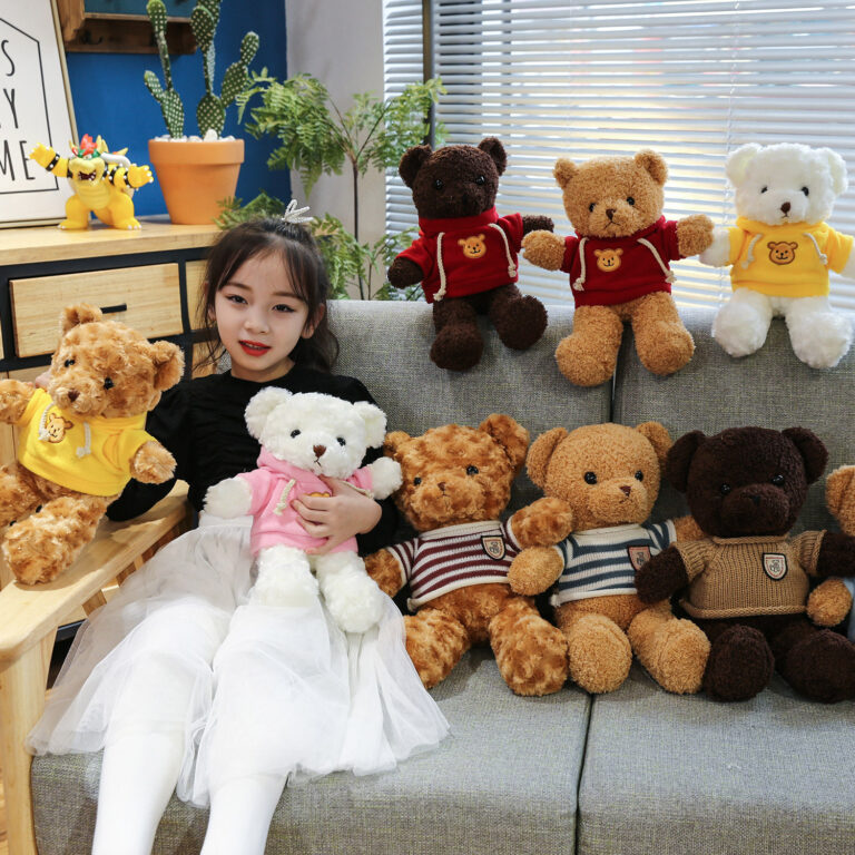 Trendy teddy bear plush toy in clothes – soft doll gift for girls and kids