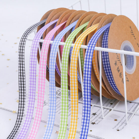 Trendy plaid ribbon for cake and floral packaging with Christmas design